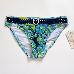 Swim Systems Belt Ring Low Rise Port Royal Paisley Polka Dot Bikini Bottom NWT